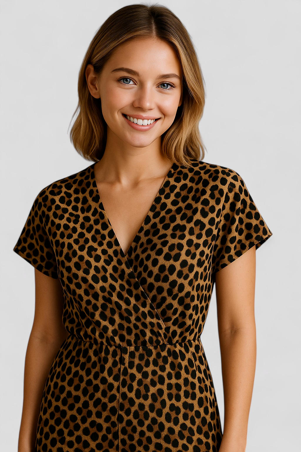 Panther Print V-Neck Jumpsuit with Wide Legs
