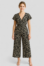 Panther Print V-Neck Jumpsuit with Wide Legs