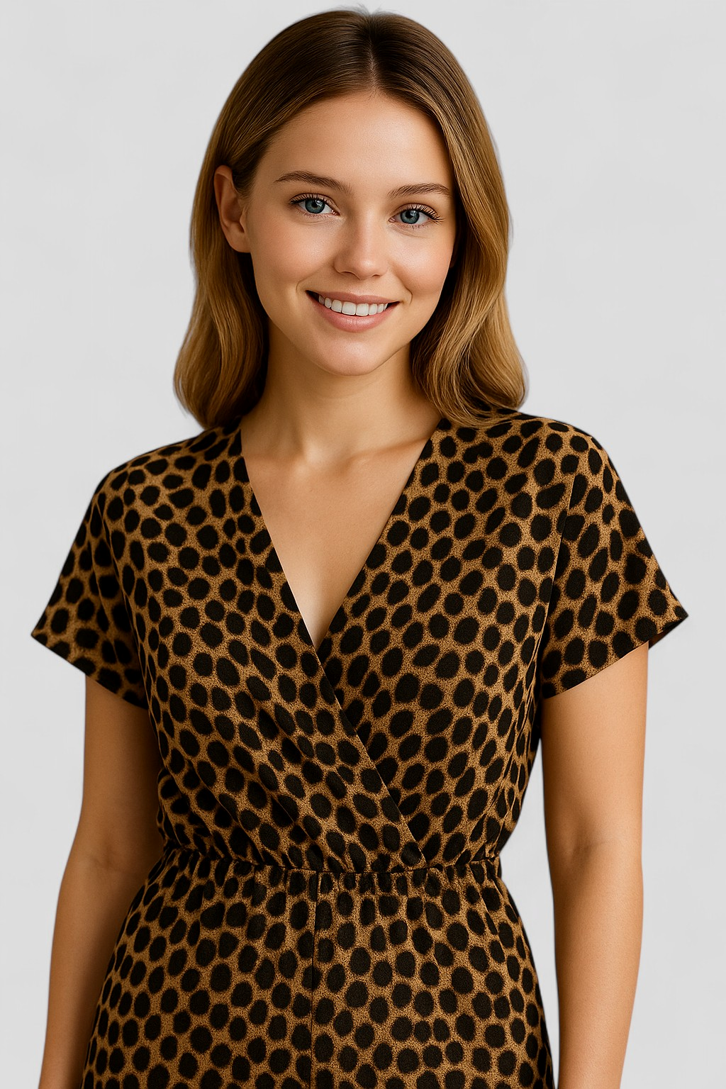 Panther Print V-Neck Jumpsuit with Wide Legs