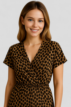 Panther Print V-Neck Jumpsuit with Wide Legs