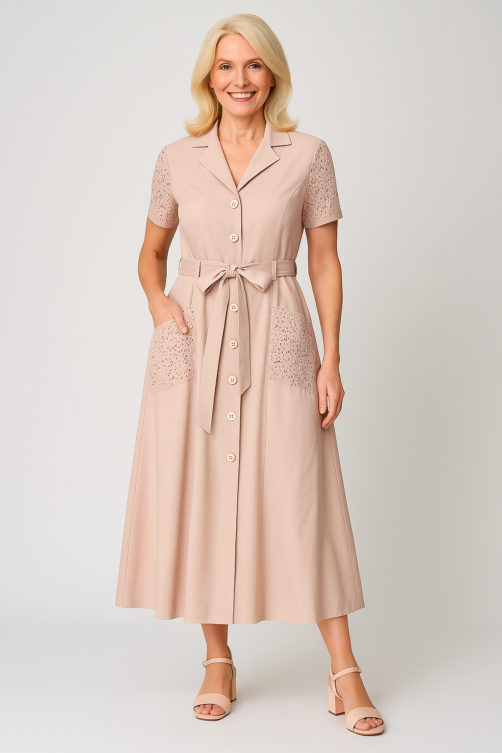 Vestido ligero con cuello de pico y detalle de cintura ajustable