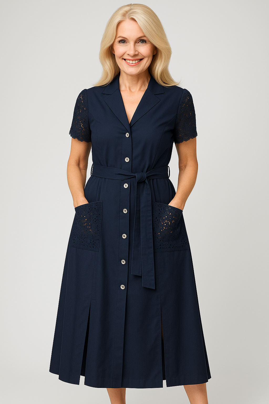 Vestido ligero con cuello de pico y detalle de cintura ajustable
