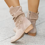 Slouchy Suede Look Ankle Boots with Low Heel