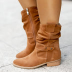 Slouchy Suede Look Ankle Boots with Low Heel
