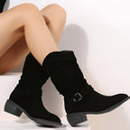 Slouchy Suede Look Ankle Boots with Low Heel