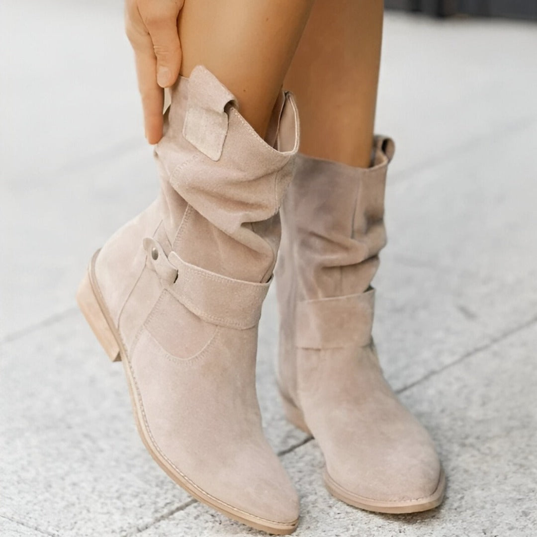 Slouchy Suede Look Ankle Boots with Low Heel