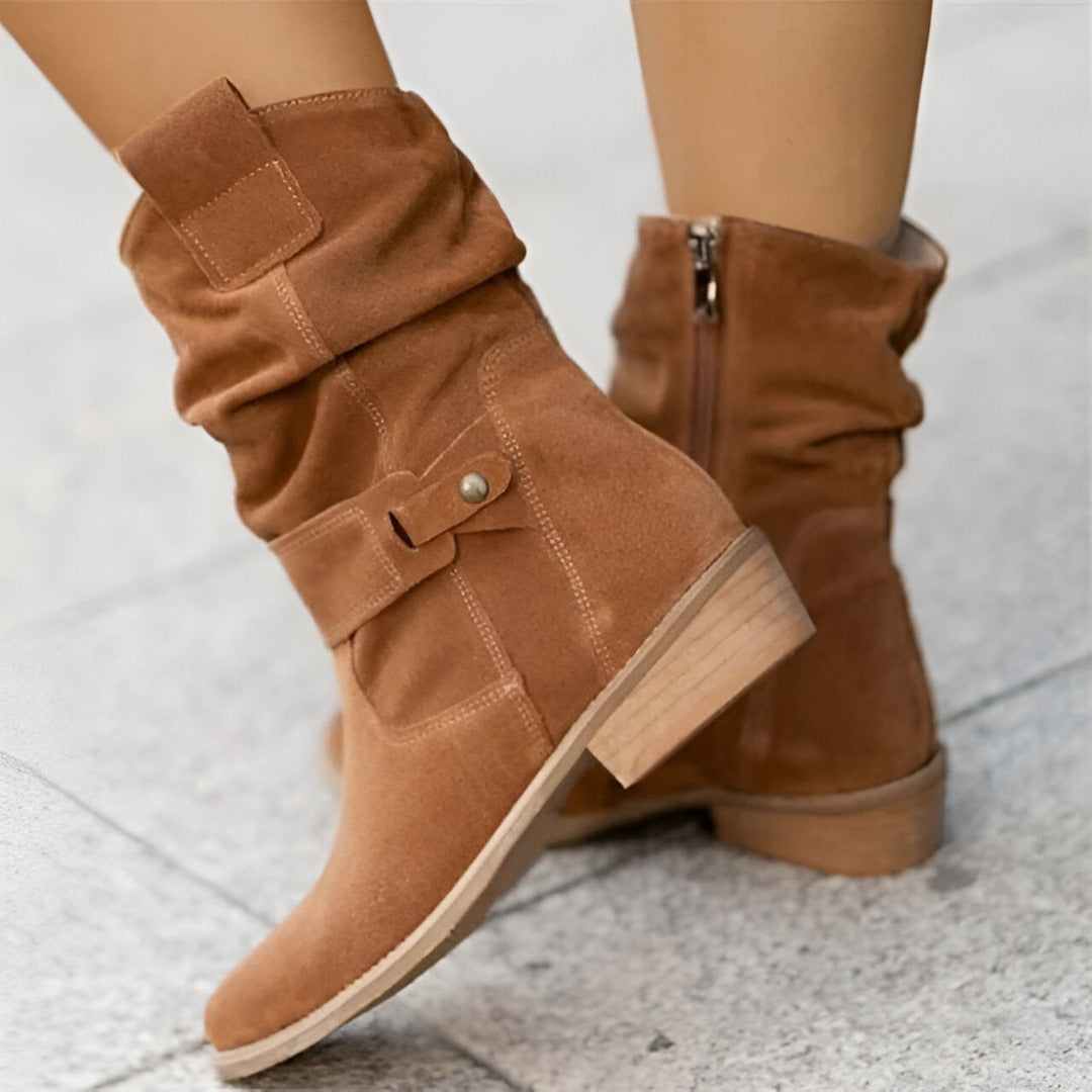 Slouchy Suede Look Ankle Boots with Low Heel