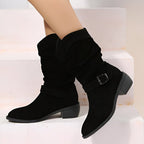 Slouchy Suede Look Ankle Boots with Low Heel