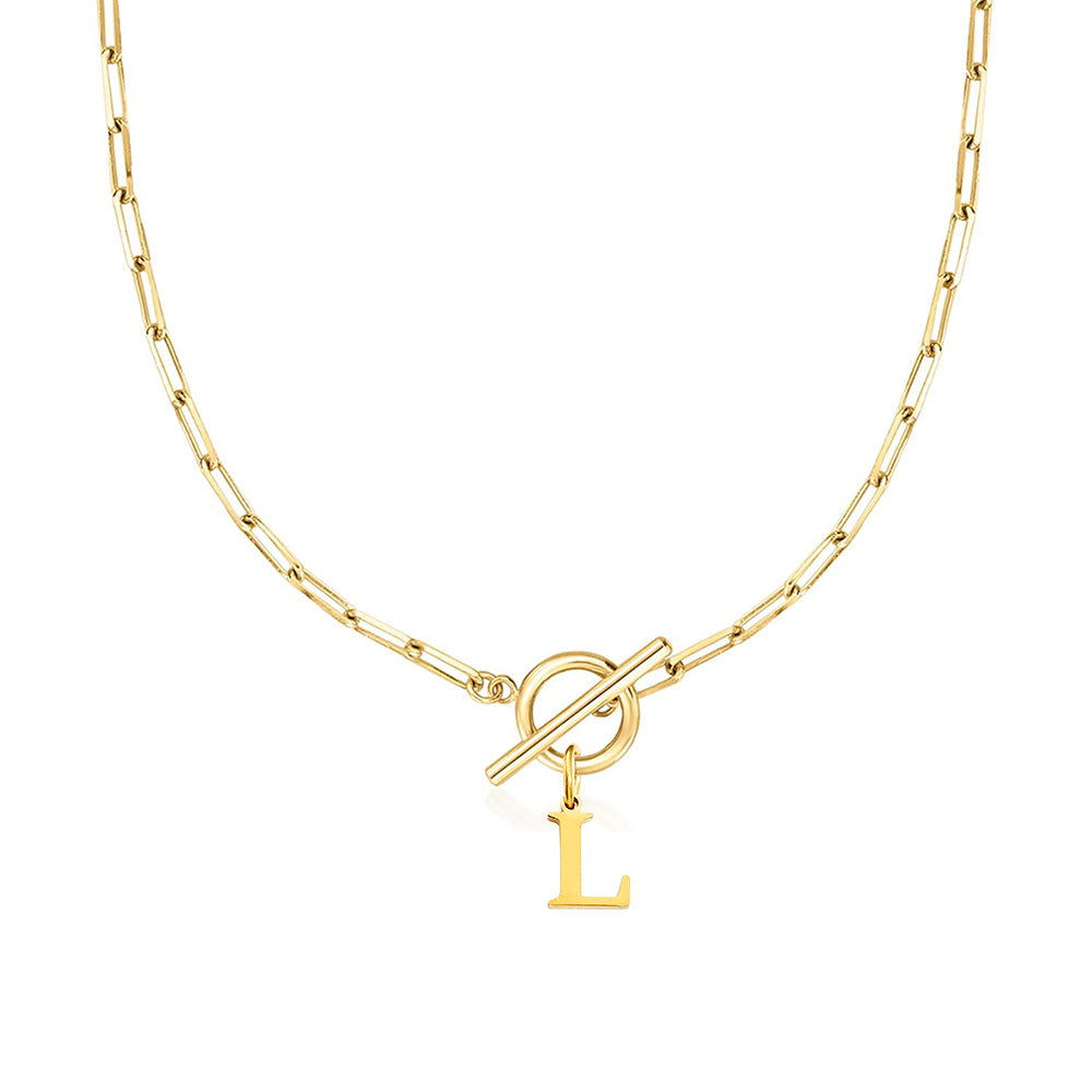 Paperclip Initial Necklace with Circle Toggle Clasp