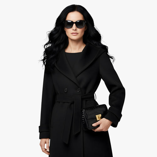 Belted Long Winter Coat with Hood and Full Sleeves