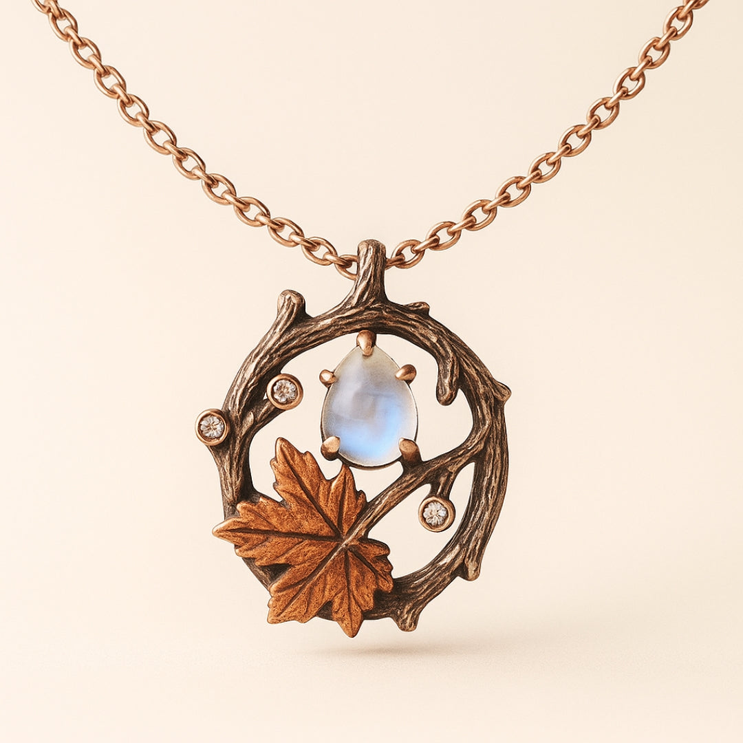 Milky White Stone Branch and Leaf Pendant Necklace