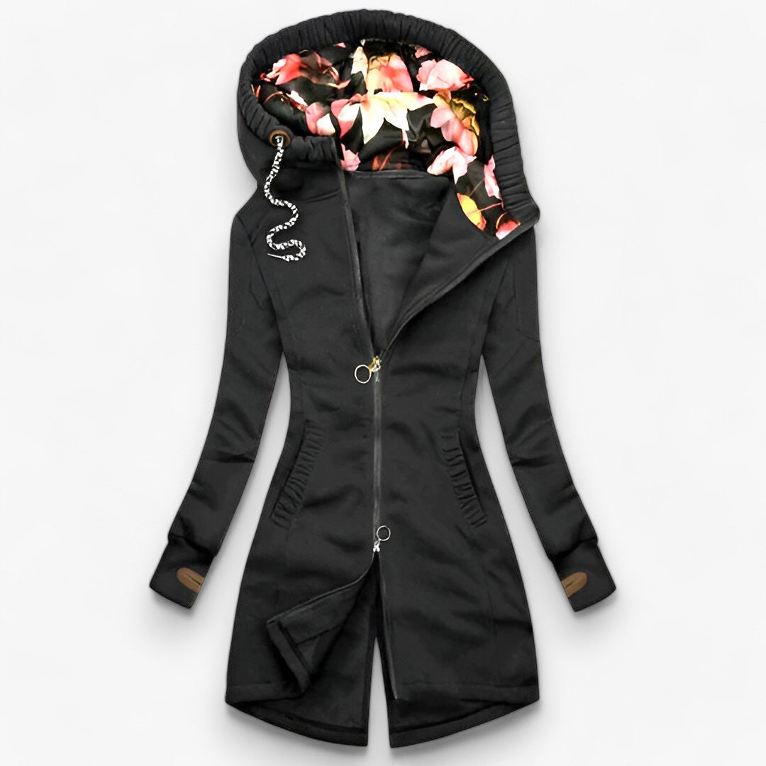 Hooded Winter Jacket with Polo Collar and Print Detail