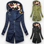 Hooded Winter Jacket with Polo Collar and Print Detail