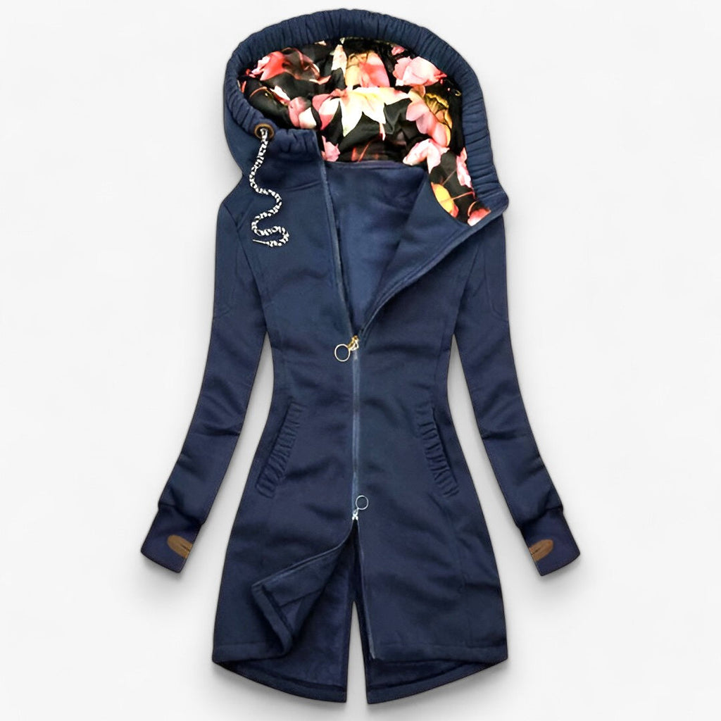 Hooded Winter Jacket with Polo Collar and Print Detail