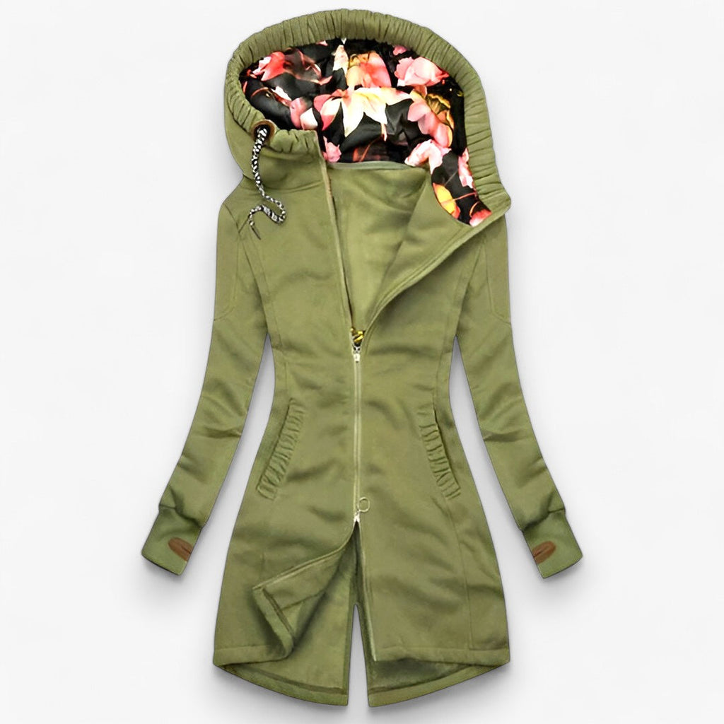 Hooded Winter Jacket with Polo Collar and Print Detail