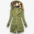 Hooded Winter Jacket with Polo Collar and Print Detail