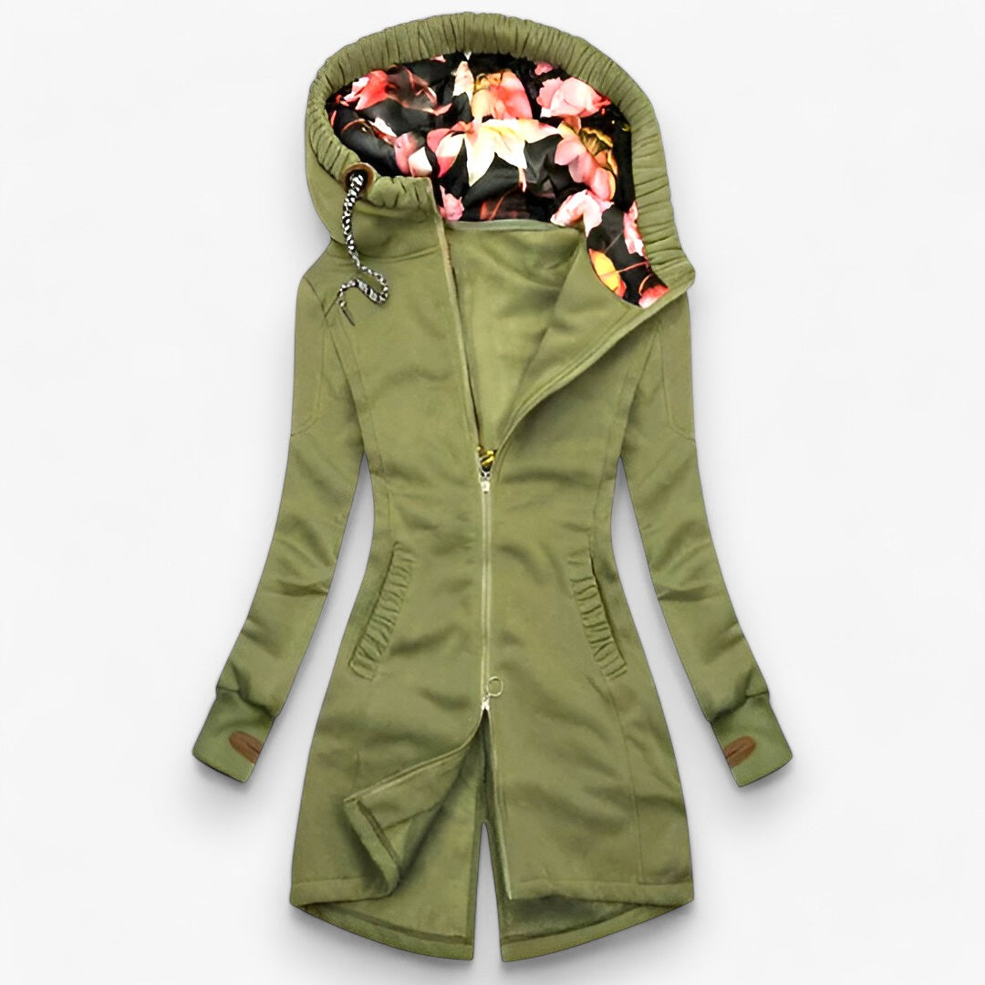 Hooded Winter Jacket with Polo Collar and Print Detail