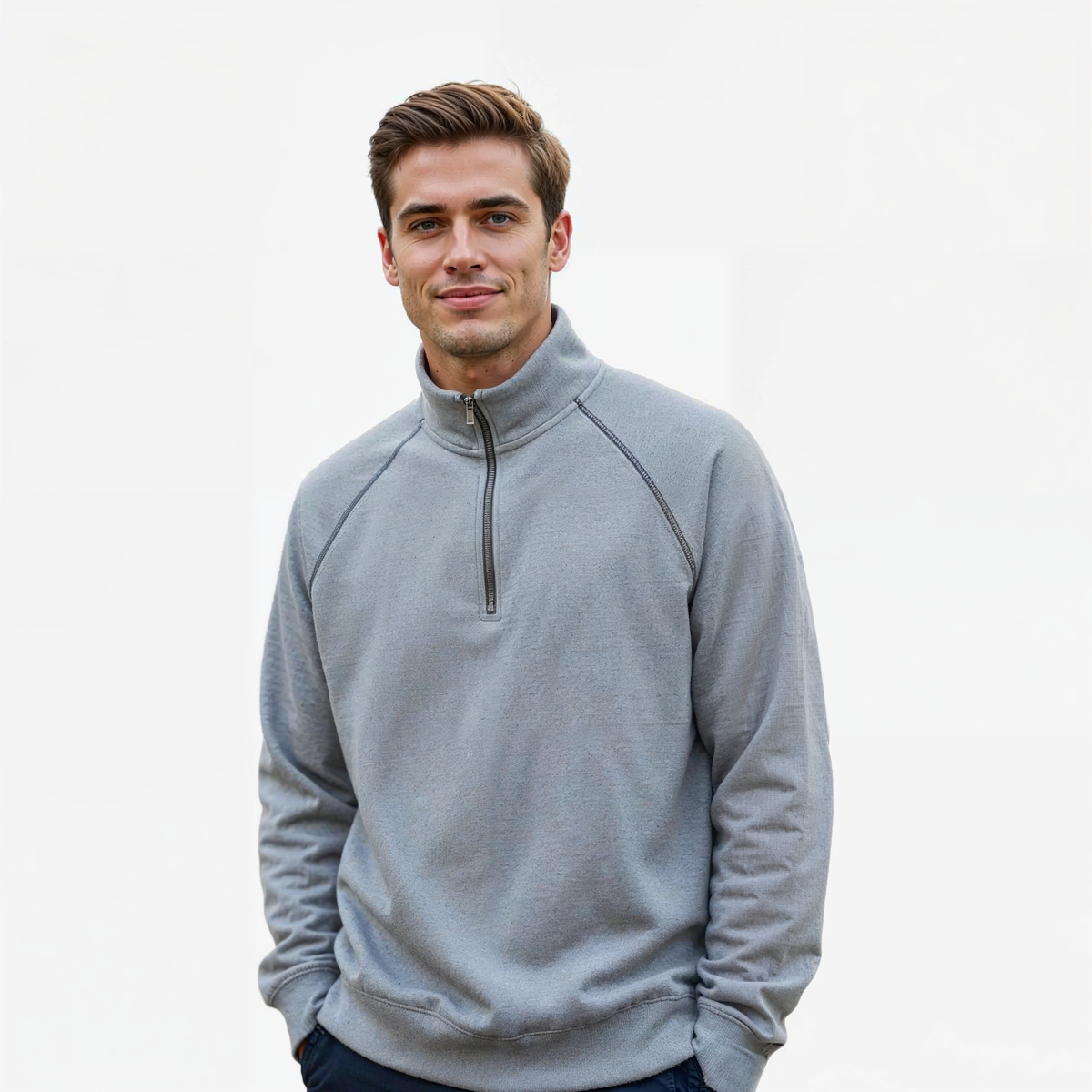 Half-Zip Knit Sweater with Stitched Detail for Layering