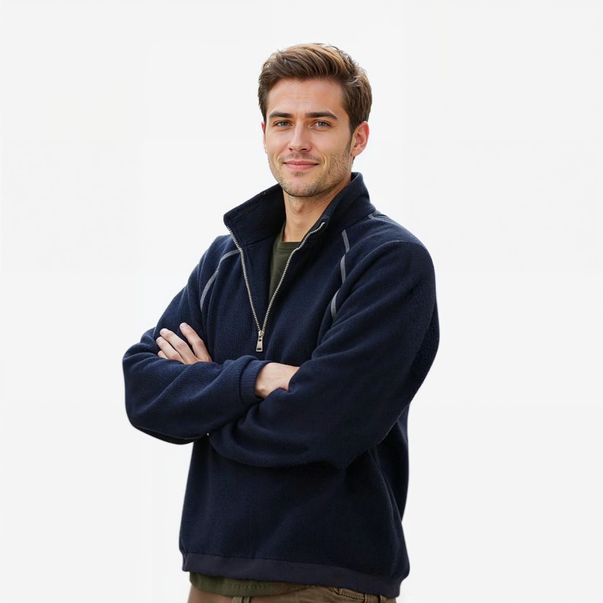 Half-Zip Knit Sweater with Stitched Detail for Layering
