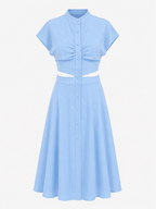 Vestido midi con cuello mao y detalle de abertura en la cintura