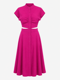 Vestido midi con cuello mao y detalle de abertura en la cintura