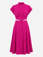 Vestido midi con cuello mao y detalle de abertura en la cintura