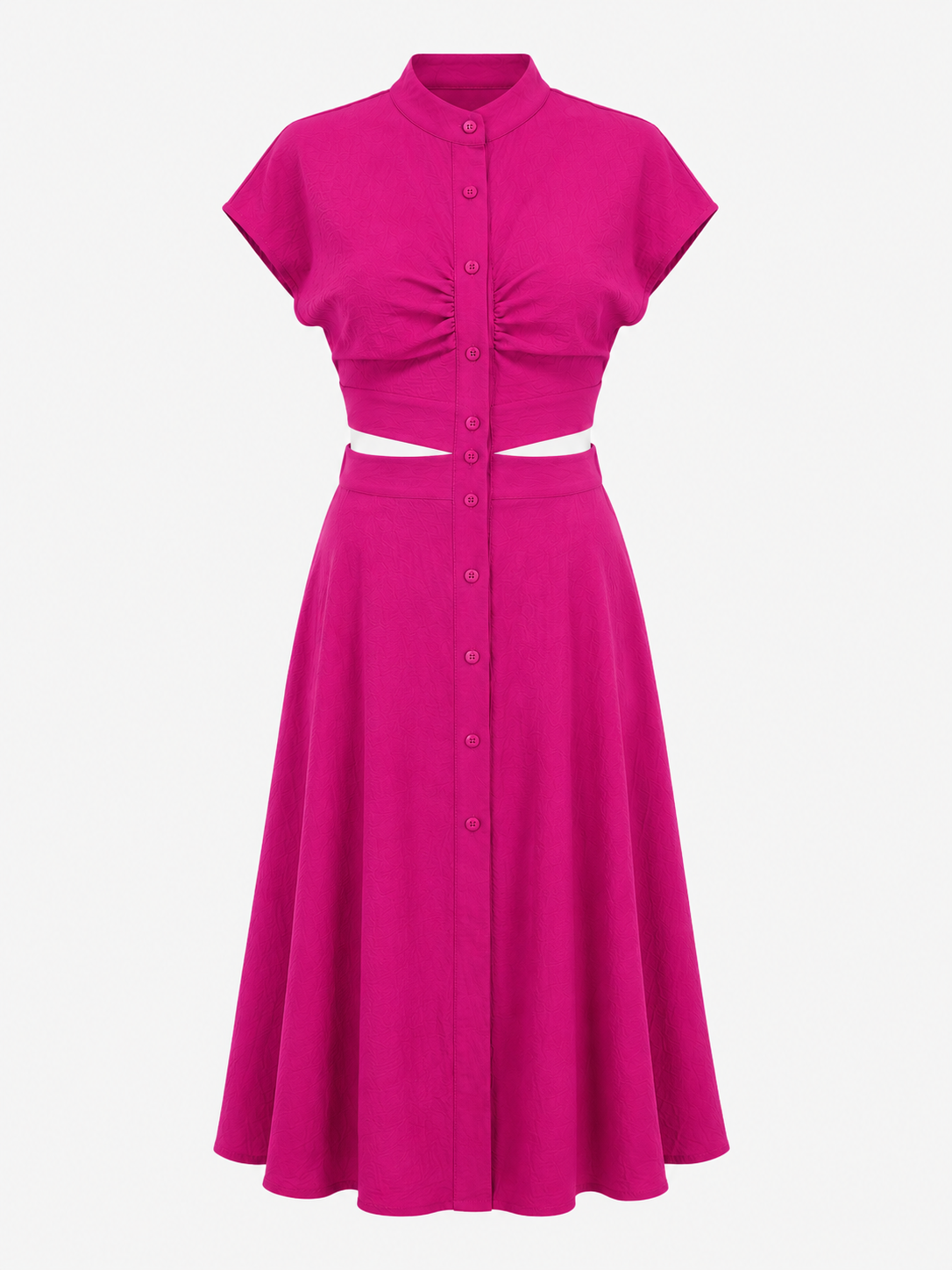 Vestido midi con cuello mao y detalle de abertura en la cintura
