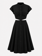 Vestido midi con cuello mao y detalle de abertura en la cintura