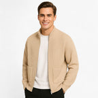 Full-Zip Knit Sweater with Stand Collar and Pockets
