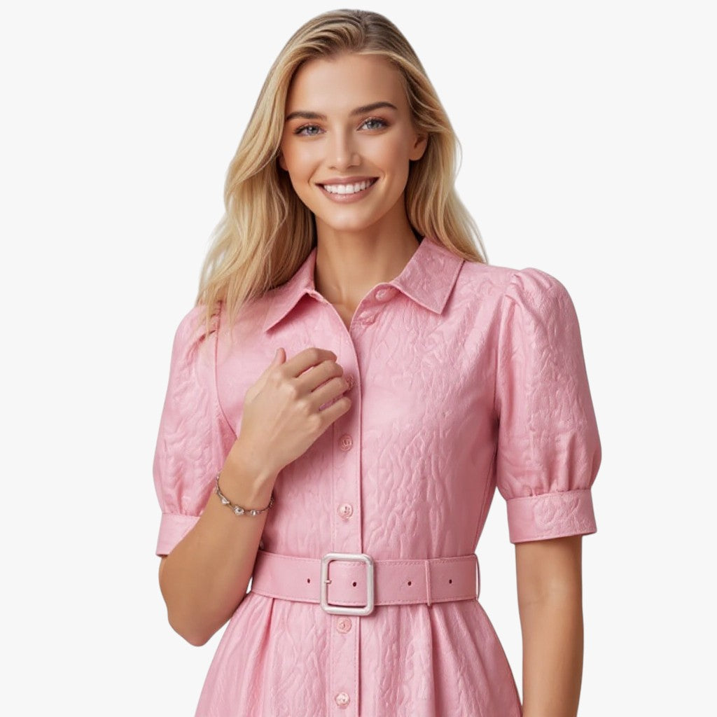 Vestido camisero de jacquard floral con cinturón a juego