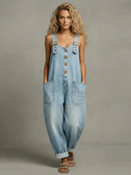 Button-Front Jumpsuit with Adjustable Straps