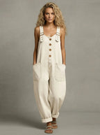 Button-Front Jumpsuit with Adjustable Straps