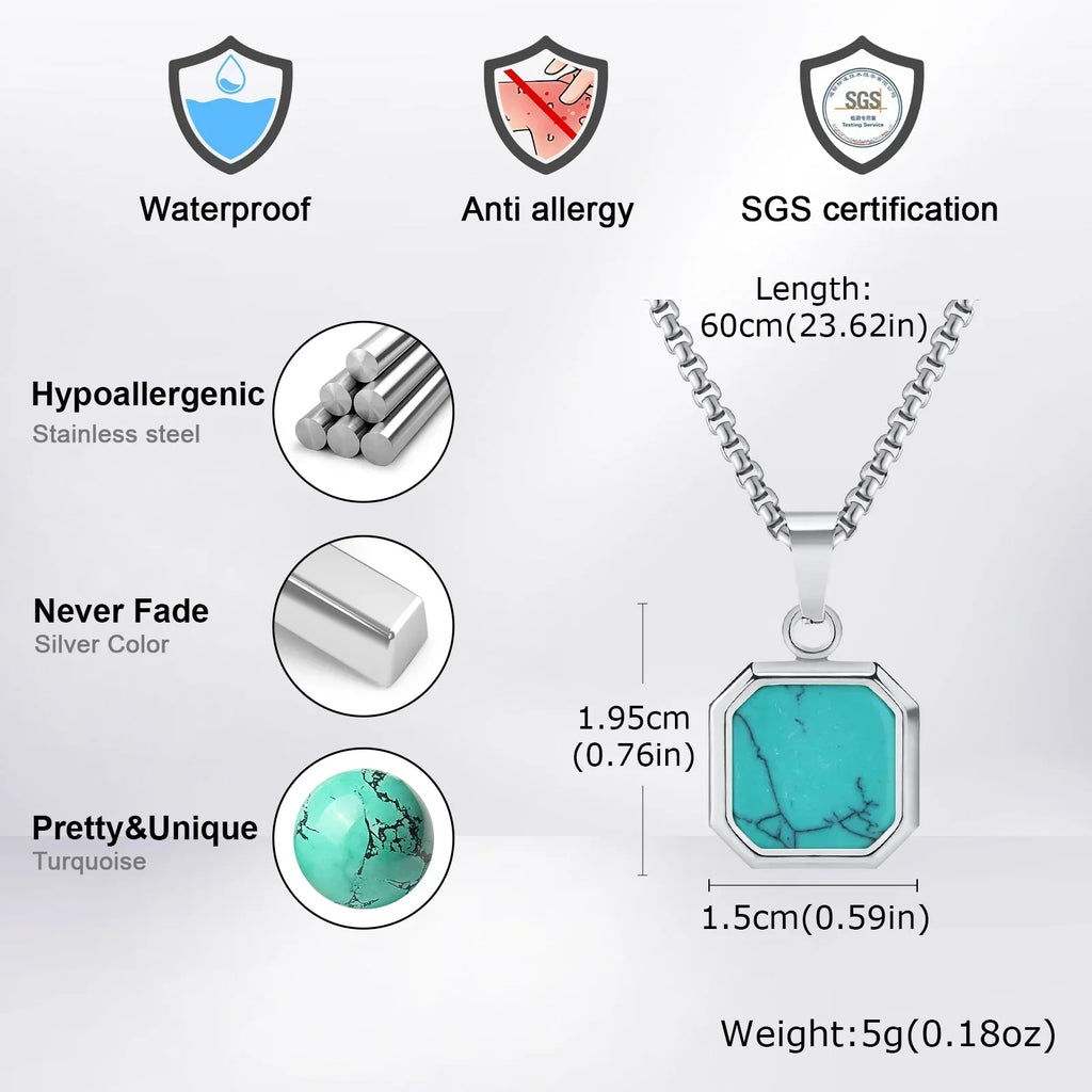 Blue-Green Stone Pendant Necklace Set for Layering