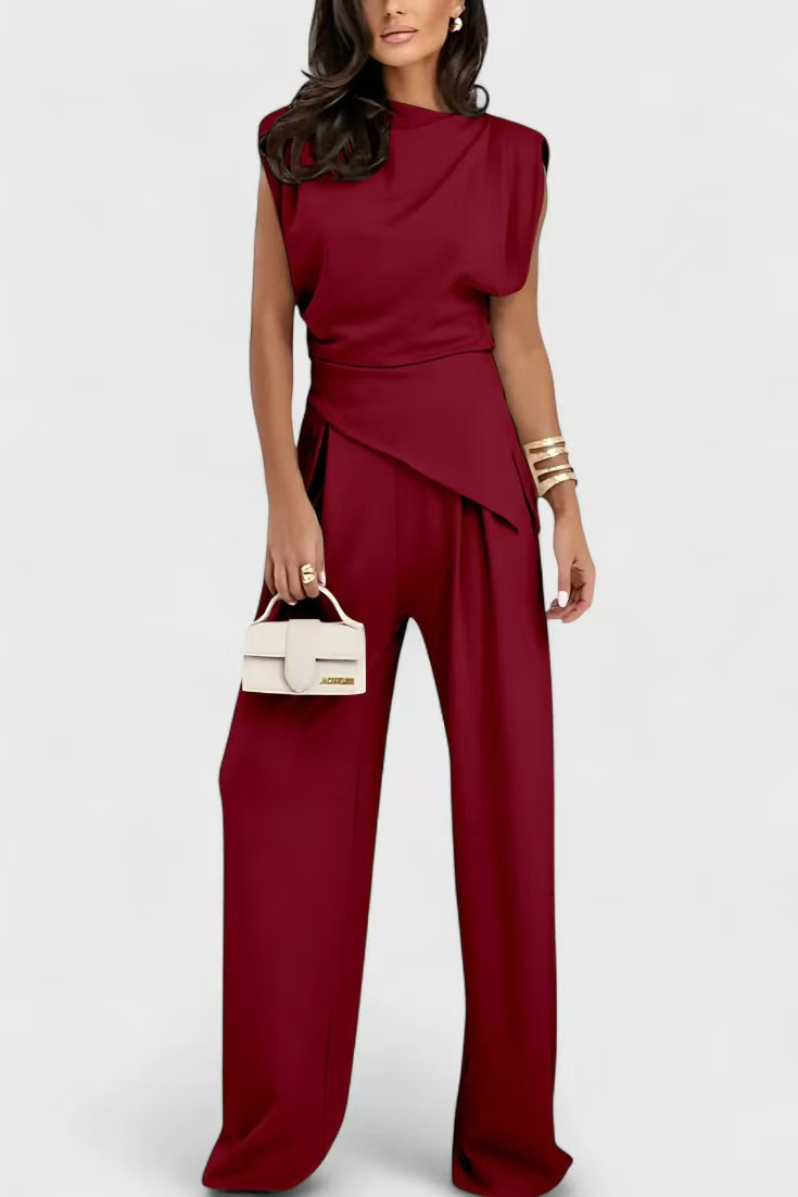 Draped Sleeveless Two Piece Set with Wide Leg Trousers