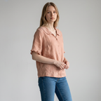 Linen Blouse with Scalloped Collar and Relaxed Fit
