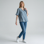 Linen Blouse with Scalloped Collar and Relaxed Fit