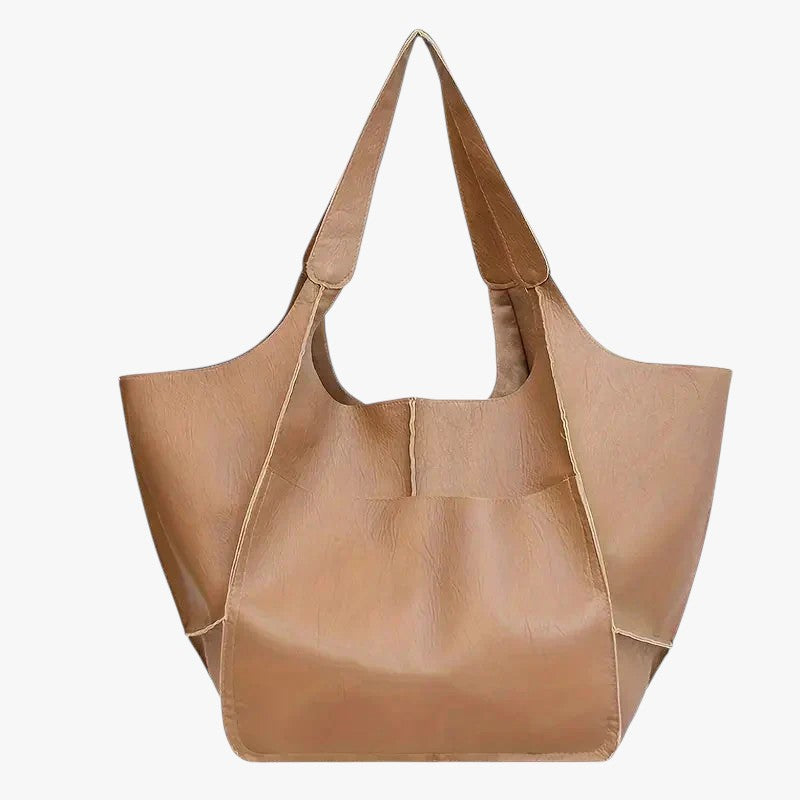 Large Structured PU Leather Tote Bag with Flat Base