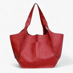 Large Structured PU Leather Tote Bag with Flat Base