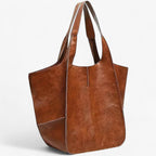 Large Structured PU Leather Tote Bag with Flat Base