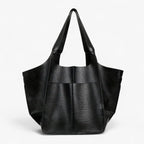 Large Structured PU Leather Tote Bag with Flat Base