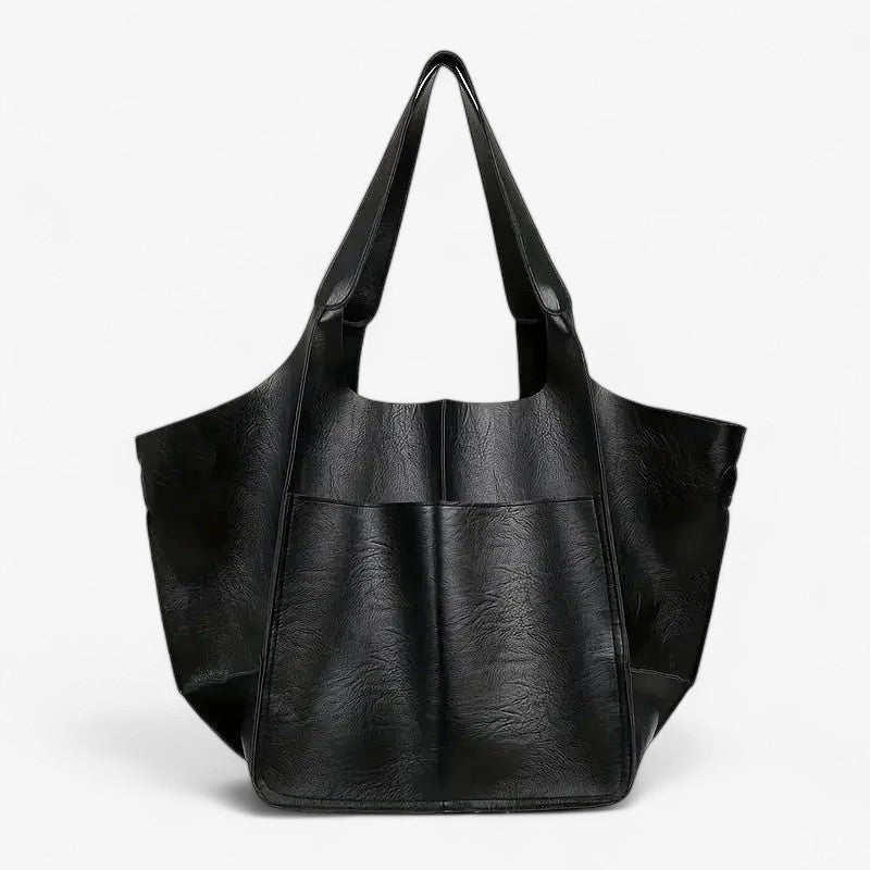 Large Structured PU Leather Tote Bag with Flat Base