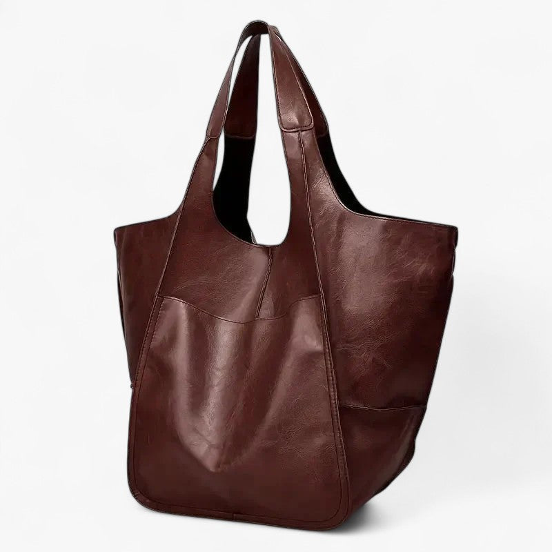 Large Structured PU Leather Tote Bag with Flat Base