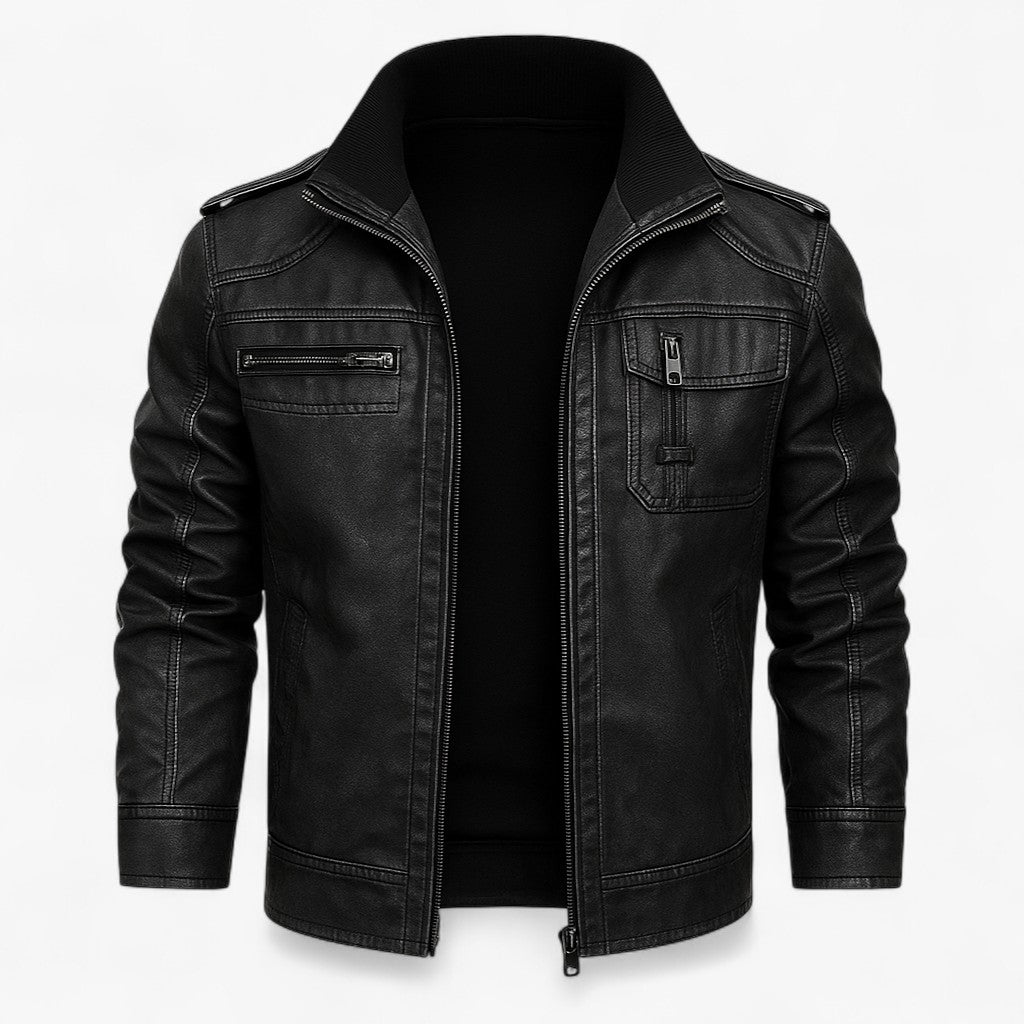 Men's faux leather jacket with a classic collar detail
