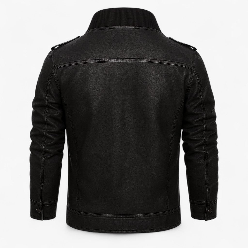 Men's faux leather jacket with a classic collar detail