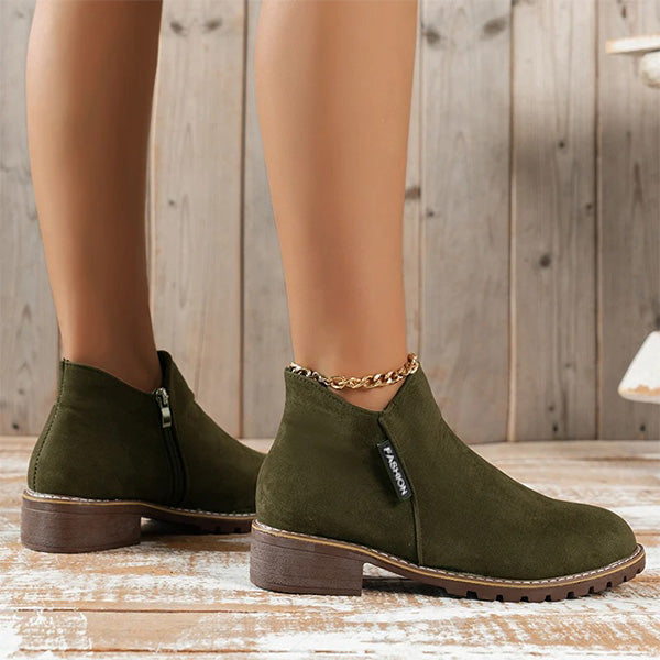 Side Zip Ankle Boots with Feminine Line