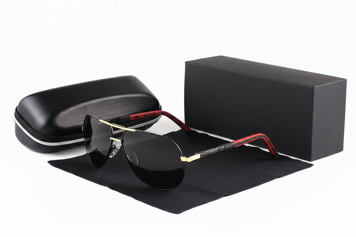 Gafas de sol de aviador polarizadas con montura metálica ligera