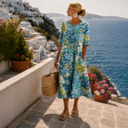 Vestido midi floral con corte evasé holgado y bolsillos laterales