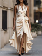 Halter Neck Sleeveless Dress with Striking Line