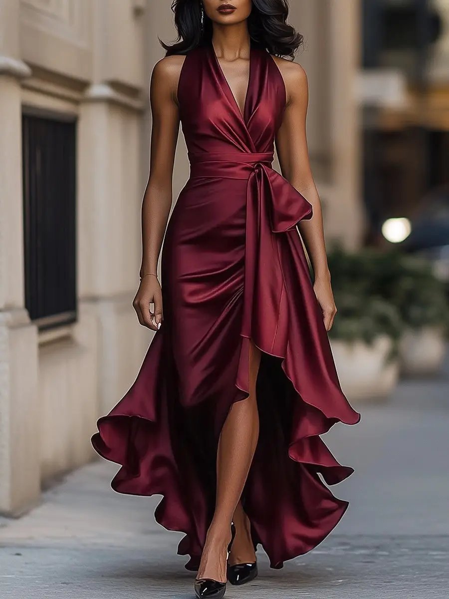 Halter Neck Sleeveless Dress with Striking Line