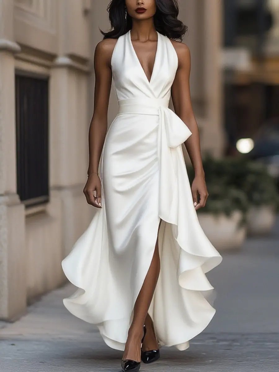Halter Neck Sleeveless Dress with Striking Line